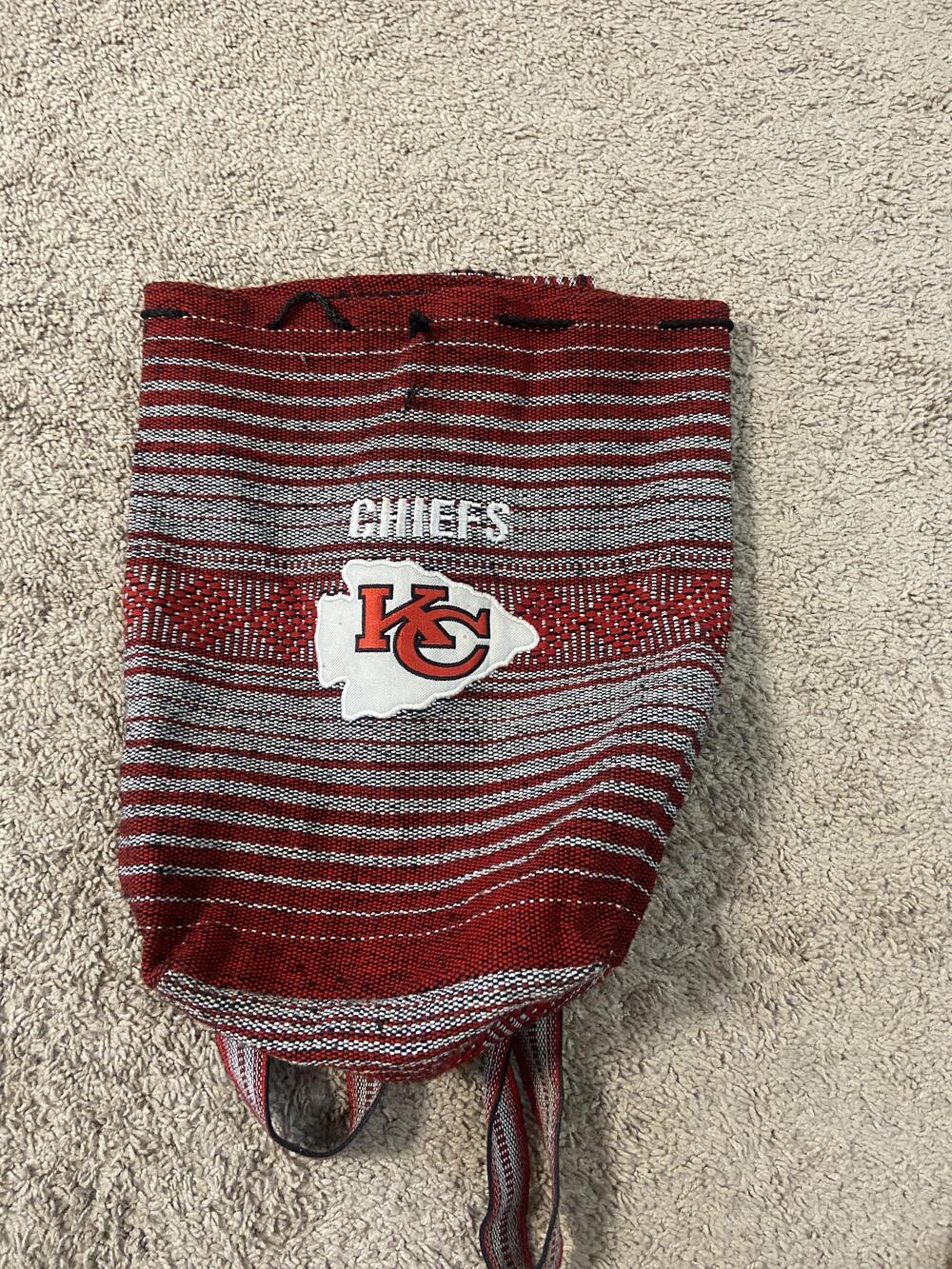 Kansas City Chiefs Backpack Bag Red Gray NFL Football Handmade Woven Drawstring